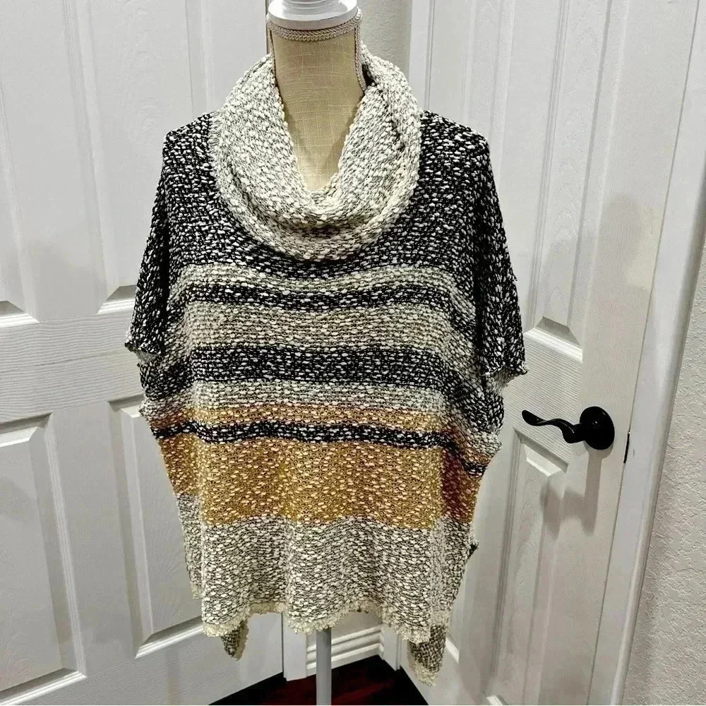 Love on a Hanger cowl neck short sleeve neutral colored high/ low hem sweater